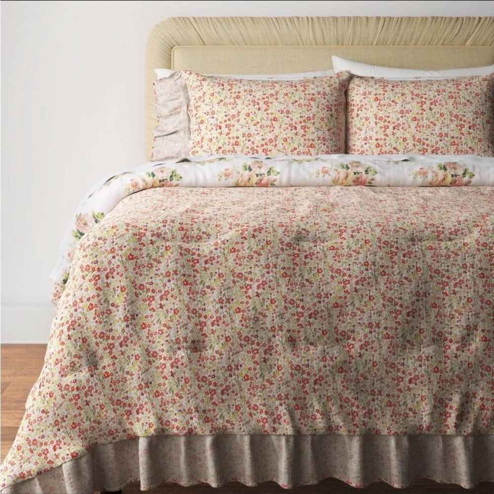 Twin XL Printed Floral Double Ruffle Comforter Bedding Set -Studio McGee